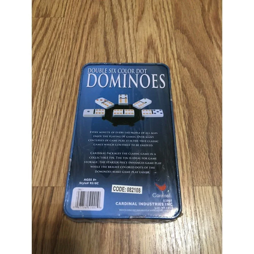 Cardinal Double Six Color Dot Dominoes In Color Collectors Tin, 28 Dominoes
